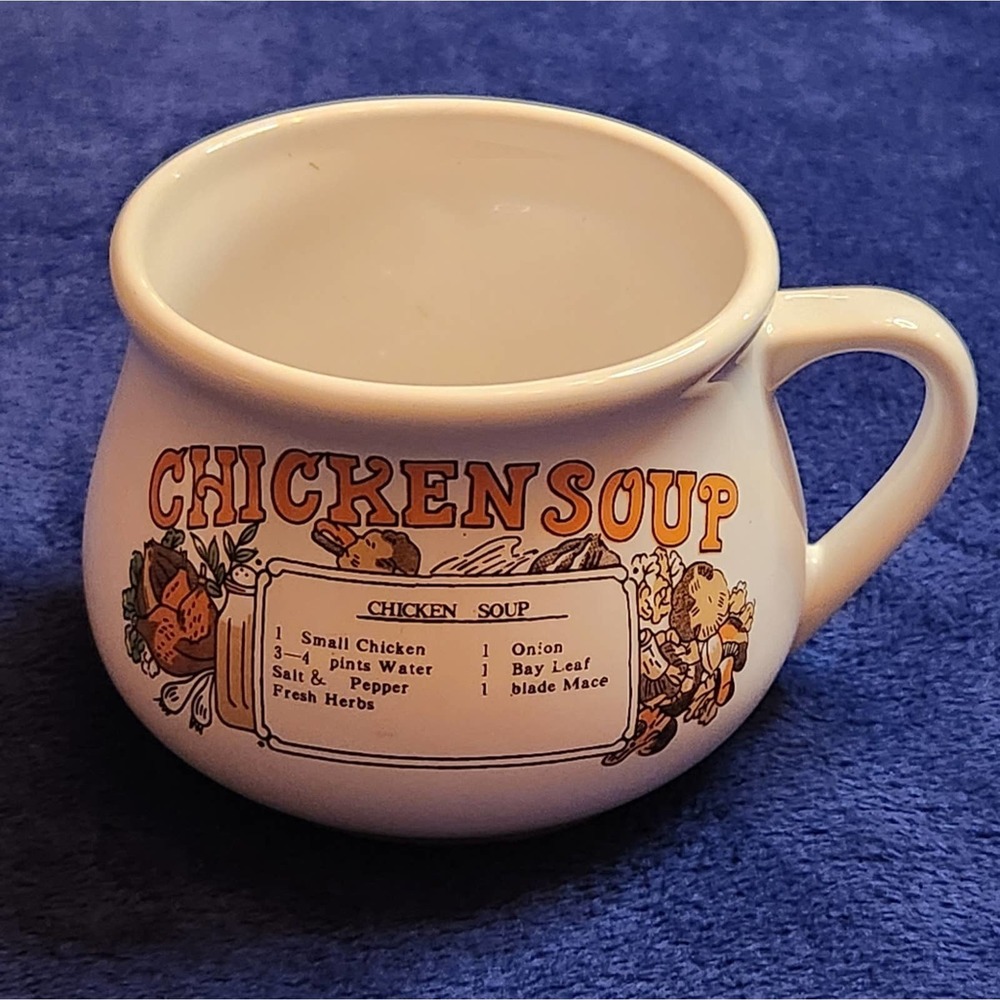 Stoneware “Chicken Soup” Vintage 16oz. Handle Soup Mug Bowl Cup‎